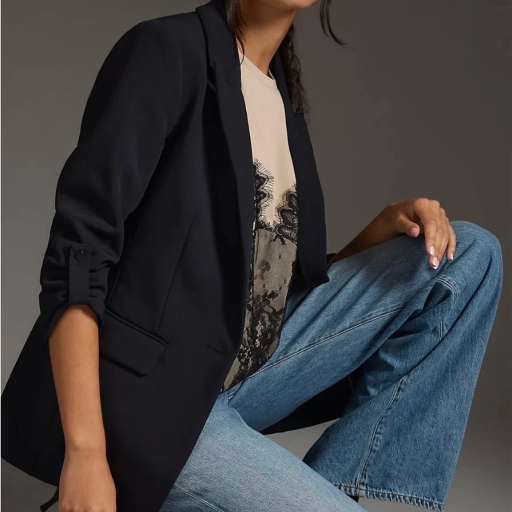 Anthropologie Maeve Black Rolled Sleeve Women's Blazer